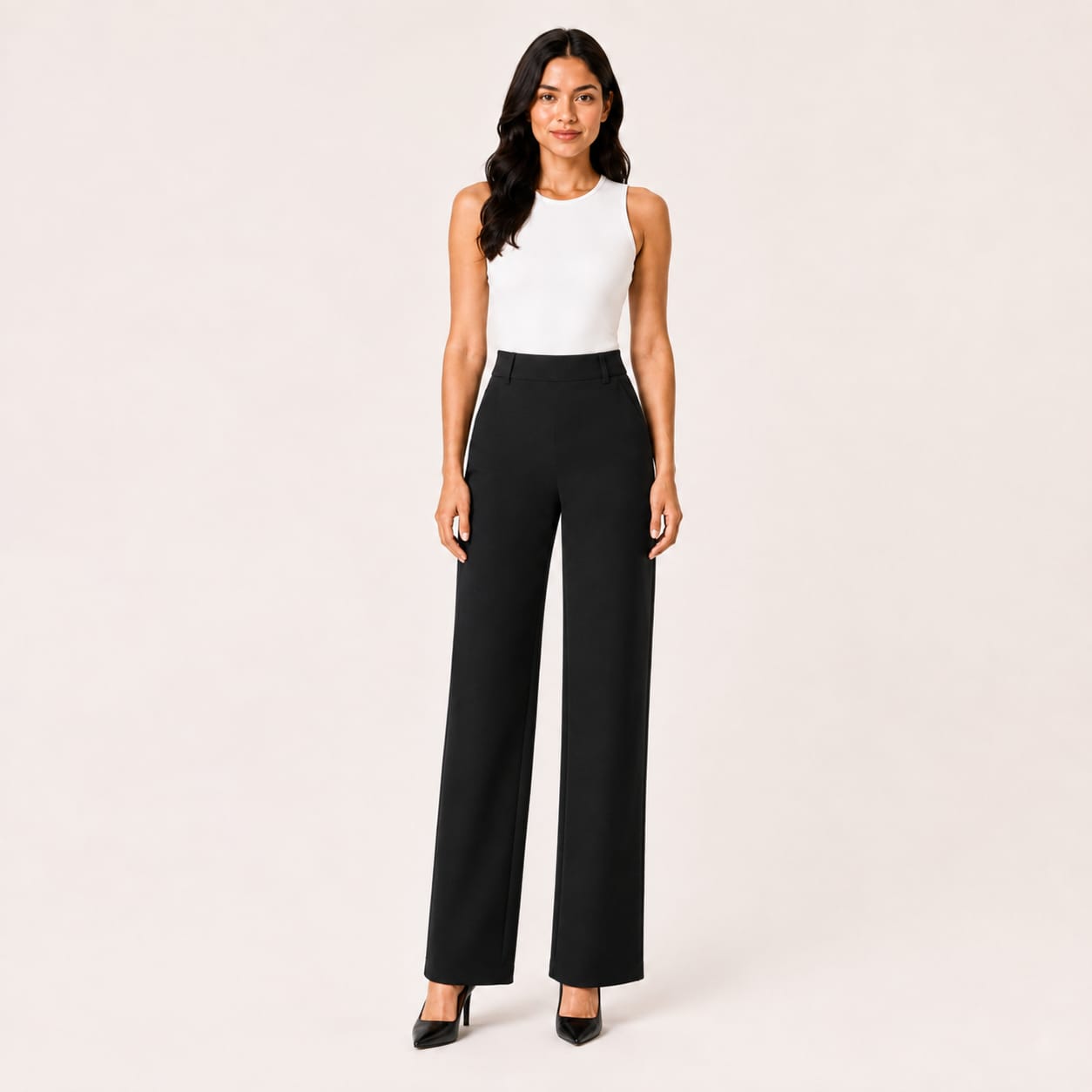 Pantalón de mujer corte recto con pretina elástica